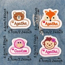 Custom Cute Animals Name Patch, 2pcs Personalized Embroidered Name Tag, Sew On/Iron On Patches Suit For Clothing Uniform Work Shirt School Uniform