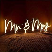 1 Pezzo Insegna Al Neon Mr & Mrs - Luminosità Regolabile, Luce Gialla Calda, Design Corsivo Moderno, Decorazione A Parete Alimentata USB Per Matrimoni, Anniversari, San Valentino, Camera Da Letto E Decorazione Per Feste