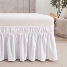 [18-Inch White Brushed Bed Skirt]Bed Skirt,Bed Skirt Queen Size,Queen Bed Skirt, Elegant 18-Inch White Polyester Bed Skirt - 90gsm Brushed Fabric With Double Elastic Bands, Contemporary Style, Machine Washable For Modern Bedroom Decor