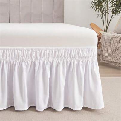 Dusty Pink 18inch Drop White Wrap Around Ruffle Bed Skirt Adjustable Elastic Dust Ruffles Easy Fit Platform Bed Frame