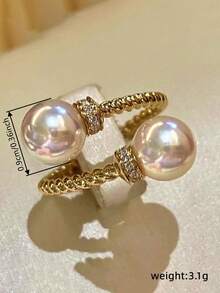 1枚优雅立方氧化锆和仿珍珠戒指，女士款，适合婚礼、订婚、周年纪念、派对、情人节及其他场合佩戴 - 1# - 查看 7