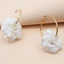 1 Pair Elegant Crimson Rose Flower Hoop Earrings