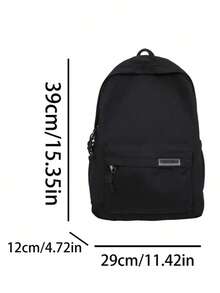 Large Capacity Solid Color Men's Backpack, Fashion Minimalist Travel Bag, Suitable For Casual Use, Japanese Style, Student Commuter Backpack, Unisex Large Capacity Schoolbag Bag For School College - Black - View 7