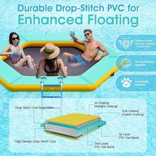 Inflatable Lake Raft For 4–10 People – Heavy Duty PVC Water Hammock With Mesh Bed, Soft Ladder & Cup Holders, Round & Hexagon Float For Summer Fun - Mint Green - View 3