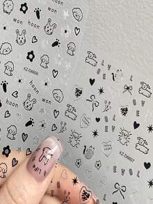 1 件黑猫狗卡通可爱美甲贴纸卡哇伊小狗涂鸦动物美甲贴花 DIY 线条小狗蝴蝶结设计贴花 DIY 线条小狗蝴蝶结设计贴花美甲装饰 - 彩色 - 查看 4