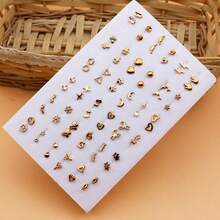 36 Paar minimalistische, kreative, personalisierte, winzige, goldfarbene, zufällig gemischte Stil Kunststoff Ohrstecker Set, hypoallergen - Gold - Übersicht 1