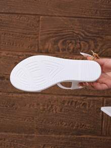 Plus Size Women Bohemian Rhinestone Embellished Wedge Sole Casual Beach Sandals - White - View 8