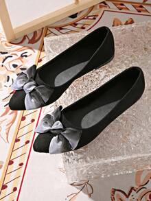 Distinctive Bowknot Girls Classic Pointed Toe Flat Shoes - Low-Cut Soft Bottom Round Toe Slip-On Shoes, Lightweight & Comfortable - Fashionable Bowknot Design Showcases Elegance, Princess Shoes - Classic, Fashionable, Elegant, Versatile - Black - View 3