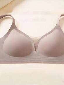 Plus Size Seamless Underwire-Free Padded Plunge Bra With Adjustable Back Closure, For Small Bust Women
