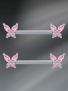 CIZME 1 Set 2pcs Nipple Rings Nipple Piercing Jewelry Nipple Rings Straight Barbells, Stainless Steel Silver Gold Butterfly Body Piercing Jewelry Nipple Piercing Barbell For Women With White Pink CZ Nipple Barbell