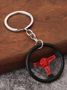 1 pièce Porte-clés en alliage de zinc en forme de volant de couleur contrastée, convient pour les accessoires de voiture toutes saisons, les pendentifs de sac, les sacs à dos pour l'école