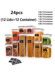 VOOVA 48pcs Sealed Food Storage Containers With LIDS - Lunch Boxes Ideal For Organizing And Storing Grains, Rice, Pasta, Tea, Nuts And Coffee Beans In A Kitchen Pantry - Can Be Used For Dishwasher Washing, Including Labels And Markers - Black and White - View 14