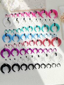 9pcs Punk Earrings Set: Acrylic Colorful Glitter, U-Shape Cattle Horn Pointed Ear Plugs, Piercing Insertion Tool, Body Piercing Threader, Party Jewelry, Suitable For Holidays, Corresponding To The Red Customer