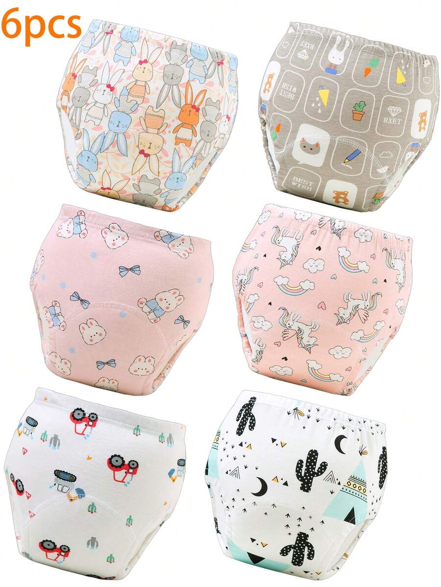 6件婴儿如厕训练裤 - 透气训练内裤，松紧腰身，柔软舒适，适合幼儿，多色可选，如厕训练，幼儿内裤，婴儿尿布裤，设计简约，面料耐用。送给男婴和女婴的最佳礼物