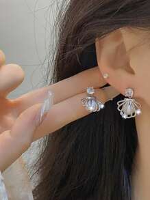 1 par de pendientes de cobre microincrustad con concha de perla estilo francés de lujo, adecuados para banquetes, fiestas, festivales, clubes nocturnos y uso diario de mujeres ( directa de fábrica)