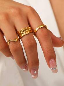 3pcs Set Stainless Steel Asymmetrical Rings For Women, Multilayer Stackable Rings Jewelry