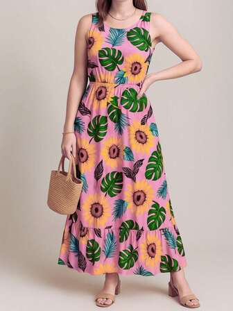 Vestido largo  floral con espalda descubierta, elegante y sexy, para mujer, para primavera y verano, vacaciones y fiestas. Estilo Vintage