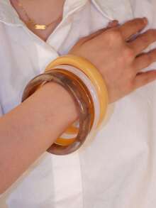 4pcs Elegant Retro Acrylic Round Bangle Bracelet Set For Women, Simple Design, Suitable For Casual Wear, Everyday & Party - Multicolor - View 3