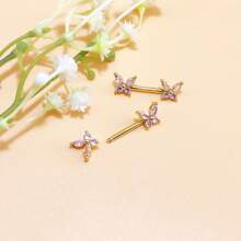 CIZME 1 Set 2pcs Nipple Rings Nipple Piercing Jewelry Nipple Rings Straight Barbells, Stainless Steel Silver Gold Butterfly Body Piercing Jewelry Nipple Piercing Barbell For Women With White Pink CZ Nipple Barbell