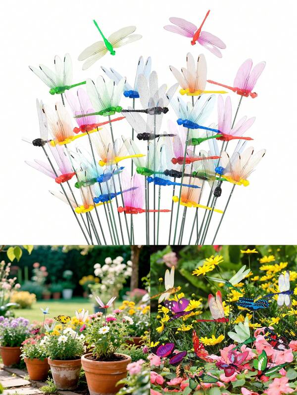 10/20 piezas - Estacas de decoración de libélula, adornos artificiales de libélula para jardín, libélula 3D, accesorios para fiestas estacas para jardín, patio, césped, decoraciones para macetas de plantas, decoración de bodas, decoración de jardín, decoraciones modernas para el hogar para el Día de San Valentín, decoraciones luminosas y coloridas para macetas y bonsái, decoración de jardín, jardín, decoración de Halloween
