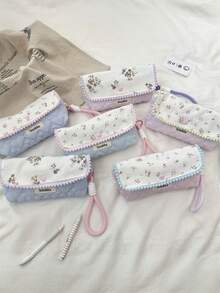 1 件韩式碎花图案多功能文具袋，大容量学生铅笔盒，化妆刷收纳袋，返校，学校用品，铅笔袋，书包 - 彩色 - 查看 13