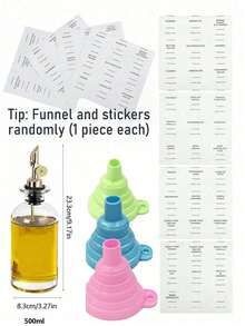 1个/350毫升/11.8盎司/500毫升/16.9盎司玻璃油瓶，燃料瓶，防漏油罐，储物瓶，调味瓶，醋瓶，酱油瓶，调味罐，水晶白玻璃自动开关控制油瓶，附赠随机贴纸，户外烧烤必备厨房用品，厨房工具（附赠随机贴纸和漏斗）