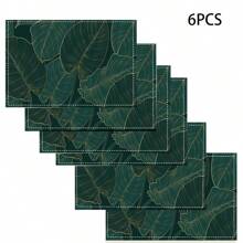 14/6pcs Palm Leaf Placemats, Tropical Green Leaf & Calathea Plant Design Dining Table Mats, Hawaiian Seasonal Kitchen & Home Decor
