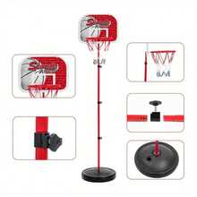 200cm Basketball Hoop Net Backboard Stand Set Adjustable Free Standing - Red - View 9