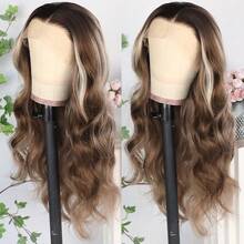 13X4 Free Part Black Green Highlights Body Wave Lace Front Wigs Pre Plucked Soft Long Wavy Hair Wigs Heat Resistant Wave Wigs Glueless Christmas Wig Long Wavy Synthetic Lace Front Wigs For Women Perfect For Daily Wear & Parties - Màu nâu highlight - Xem 5