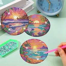 8pcs/Set Diamond Painting Coasters Set, Acrylic Starfish & Shell Coasters With Holders - Home Decor DIY Diamond Art Craft Kit For Beginners & Adults, Artificial Diamond Art Craft Supplies Gift - Multicolor - View 6