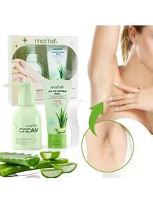 2 件芦荟脱毛膏套装，保湿，温和，清洁皮肤，去除腋毛、腿毛、手毛、胡须毛，无刺激