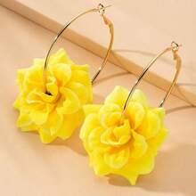 1 Pair Elegant Crimson Rose Flower Hoop Earrings