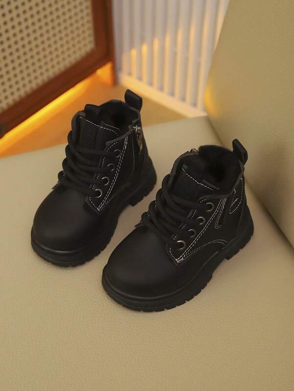 Ein Paar Kinderschnee-Stiefel für Herbst und Winter, neues Schnürsenkel-Reißverschluss-Design, dick und warm, leicht und modisch Outdoor Schneestiefel