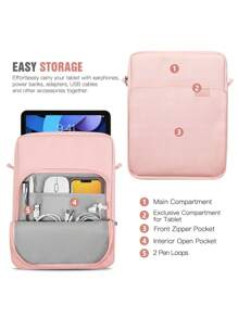 Pink Nylon Shoulder Messenger Bag, Suitable For 11"/13" Tablet Computer Storage, Portable Multifunctional Laptop Bag