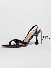 Women's Fashionable Pointed Toe High Heels, Glitter Mirrored Finish, Stiletto Heels, Ankle Strap Design, Elegant And Sexy For Parties, Outdoor Events, Suitable For Spring/Summer - Black - View 4