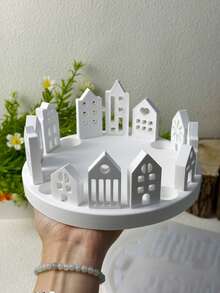 2 件/套 - 空心房屋模具和带孔圆形底座模具、DIY 创意房屋烛台石膏模具、家居装饰饰品硅胶模具、工艺品制作环氧树脂铸造模具 - 白色 - 查看 3