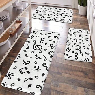 1pc Music Note Pattern Bath Mat, Soft Plush Surface, Anti-Fatigue Kitchen/Bathroom Rug, Home Decor, Classic Minimalist Style, Comfortable To Relieve Foot Fatigue