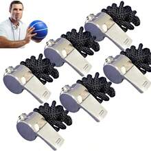 6pcs Stainless Steel Whistles With Lanyards, Loud & Clear Sound, Ideal For Coaches, Referees & Officials - Silver - View 1