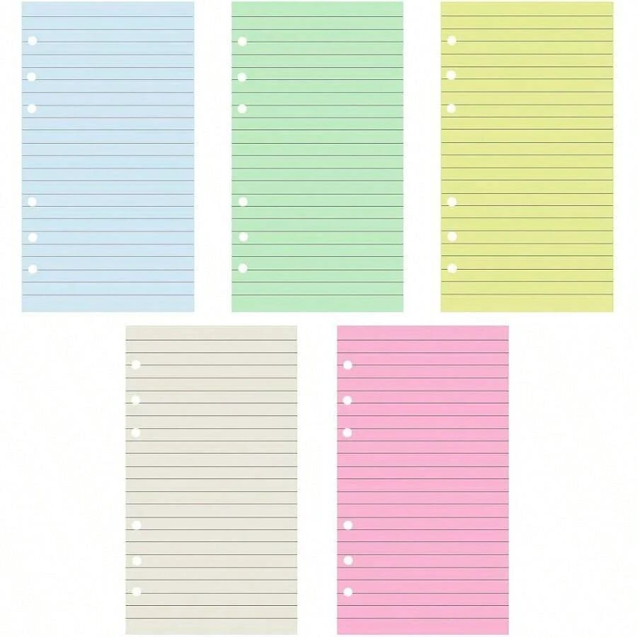Colorful 6-Hole Ruled Refills Inserts,  5-Color Loose Leaf Planner Filler Paper For Personal Size Organizer Binder,  50 Sheets/100 Pages, Lined - Multicolor - View 1
