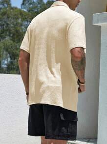 Men's Textured Jacquard Short Sleeve Shirt, Breathable Quick-Dry Casual Beach Casual Shirt Suitable For Daily Wear