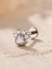 Aretes de titanio ASTM F136 con circonitas engastadas en forma de pata de gato, animal o perro, con rosca interna de 1,2 mm (calibre 16), para piercing de caracola, hélix, cartílago, lóbulo, trago y daith.