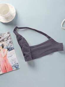 1 件女士全覆盖纯色蕾丝无钢圈胸垫文胸，性感支撑透气薄款文胸 - 藏蓝色 - 查看 9