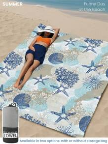 1 pieza Toalla de playa estampada, patrón de estrella de mar, toalla de baño, toalla de playa de estilo de moda, toalla de baño súper absorbente de microfibra suave y cómoda, liviana y portátil, protección contra el viento y el sol, a prueba de arena para viajes de verano, vacaciones, decoración de baño. Se recomiendan tamaños regulares y talla grande grandes (35*75cm toalla de tamaño pequeño, se recomiendan 150cm o talla grande)