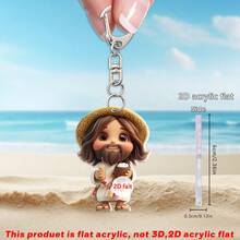 1 Creative Jesus Image Holding Heart And Lamb, Fashionable Beach Style Religious 2D Flat Acrylic Home Decoration Essential, Car Rearview Mirror Ornaments, Bedroom, Living Room Home Interior Wall Decoration, Holiday Party Decoration, School Bag Back Ornaments And Suitcase Pendants, Perfect Gift For Family And Friends School Decor School Surprise Dormitory Decor Back To School Room Decor School Supplies - Jesus-pendant-d-shaped Keychain - View 9
