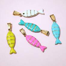 2pcs 28x7mm Stainless Steel Enamel Fish Charms Pendant With Pinch Clasp DIY Necklace Jewelry Making Accessories Findings - Fish - View 4
