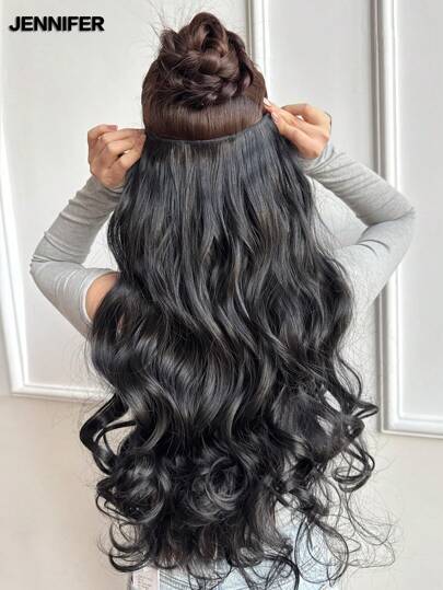 JENNIFER Five-Clip Integrated Synthetic Hair Extension Heat Resistant Fake Hairpieces Long Wavy Hairstyles Synthetic Clip Black On Hair Extensions,Suitable For Women To Wear Daily, For Gatherings With Friends, And For Birthday Parties