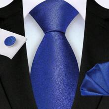 3pcs/Set 8cm Width Solid Cracked Pattern Necktie, Handkerchief, Cufflink Men's Tie Set, High Quality Classic Fashion Business Casual Tie Set, Men's Wedding Accessories, Family/Christmas/Father's Day Gift