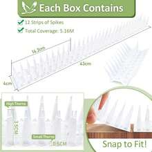 10M Bird Spikes For Anti Pigeons Deterrent To Keep Bird Or Animals Away Fence Spikes, 24Pcs 43cm Ultra-Effective Plastic Anti Bird Spikes - Pigeon Deterrent - Wall & Fence Spikes For Cats & Birds, Advanced Pest Control For Outdoor Use - Coverage, Deters Squirrels, Raccoons, Pigeons & Foxes - Clear - View 5