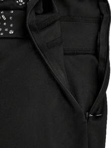 Sparkling Rhinestone Elegant Long Sleeve Womem Sexy Deep V Long Dresses Birthday Party Gown Graduation - Black - View 5