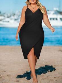 Plus Size Bohemian Beach Cover Up Dress - Lightweight Stretchy Solid Color Machine Washable All-Season Vacation Swimwear Cover-Up For Women